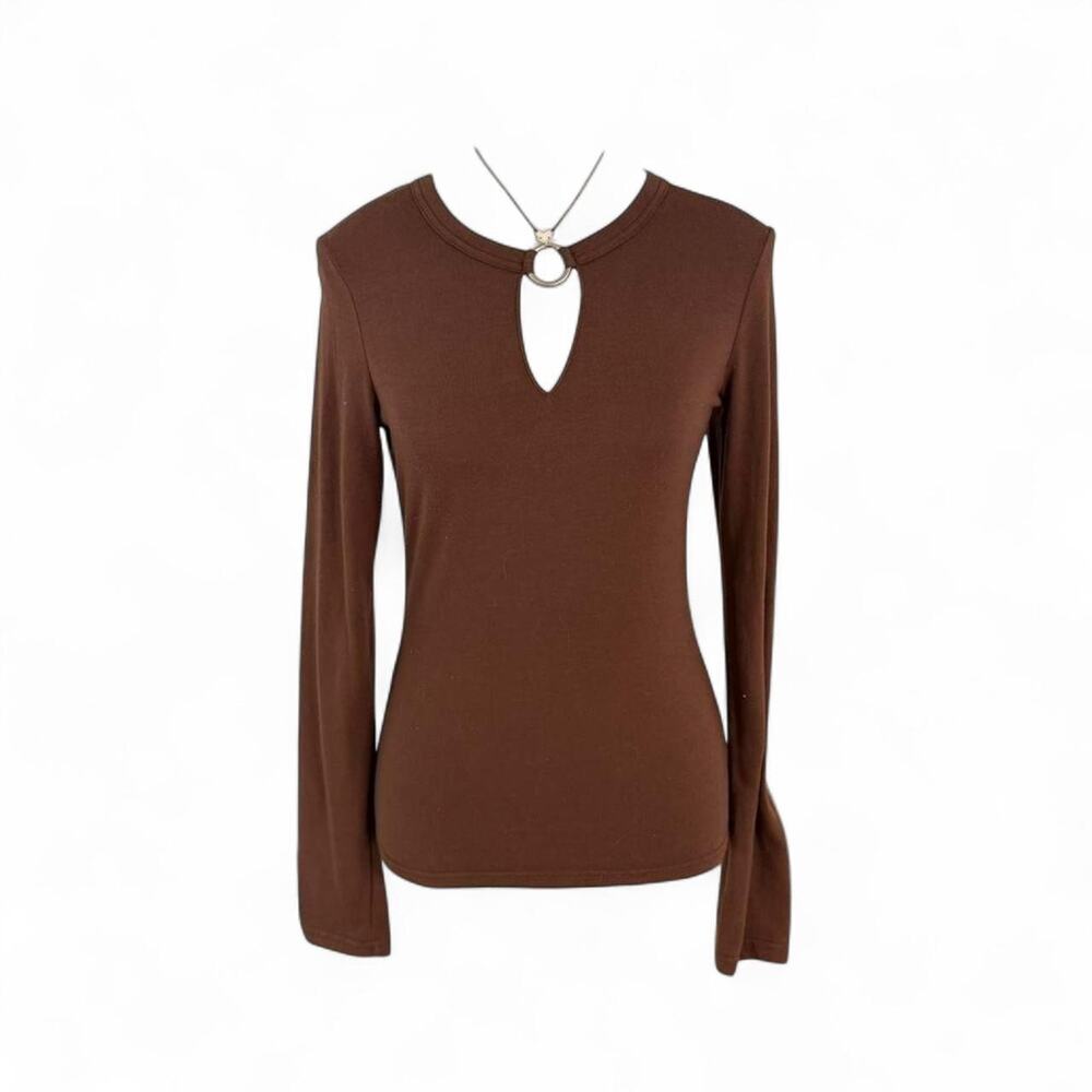 Brown Energie Y2K Buckle Ring Casual Basics Going Out Long sleeve top size M
